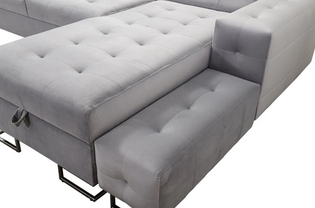 Narożnik z funkcją spania Hampton IV jasny brąz prawostronny funkcjonalny narożnik z dostawką która sprawdzi się jako podnóżek