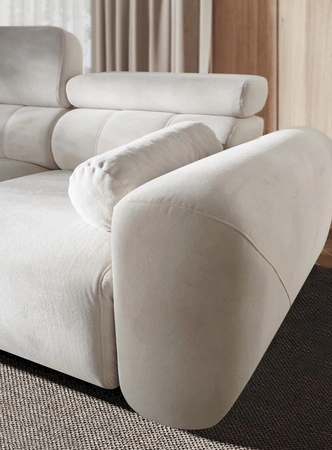 Narożnik z funkcją spania Cantare II Lux łososiowy lewostronny komfortowy narożnik do salonu z podnoszonym podnóżkiem miękka tkanina