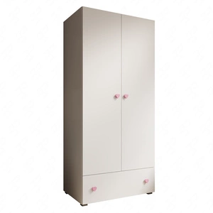 Szafa dwudrzwiowa Emily 80 cm biała niezwykle praktyczna szafa do pokoju dziecięcego z różowymi uchwytami w kształcie serca