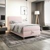 Łóżko kontynentalne Bing 90x200 pudrowy róż w nowoczesnym skandynawskim stylu z tapicerowanym zagłówkiem łóżko z pojemnikiem