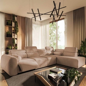 Narożnik z funkcją spania Cantare XI Lux łososiowy prawostronny komfortowy narożnik do salonu z podnoszonym podnóżkiem miękka tkanina