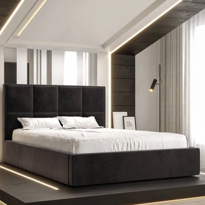 Łóżko tapicerowane Aresa 140x200 z pojemnikiem grafit w nowoczesnym skandynawskim stylu z wygodnym zagłówkiem