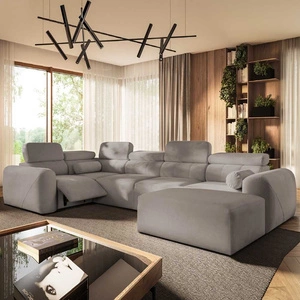 Narożnik z funkcją spania Cantare IV Lux szary popiel prawostronny starannie wykonany narożnik do salonu z podnoszonym podnóżkiem