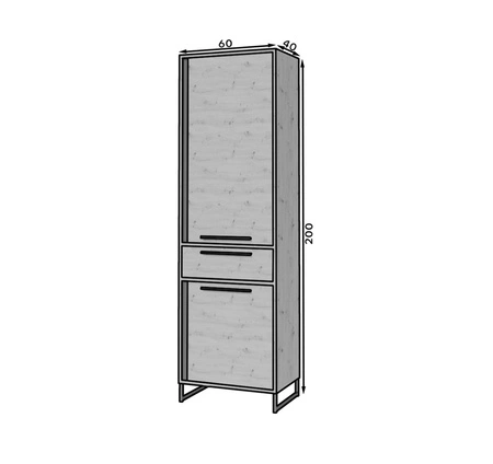 Szafka Ariana 60 cm dąb artisan loftowy design szafki do salonu wysoka metalowa podstawa w kolorze czarnym pojemna szuflada