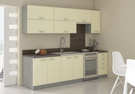 Zestaw mebli kuchennych narożny Karmen 260x270 cm fronty w połysku styl szafek dopasuje się do wnętrza każdej kuchni