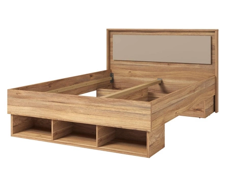 Łóżko Impressio 140x200 cm dąb mauvella / ciemny beżowy nowoczesny styl idealne łóżko z wysokim zagłówkiem do sypialni lub pokoju młodzieżowego