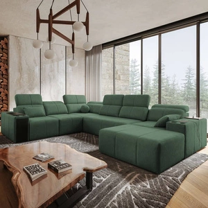 Narożnik z funkcją spania Tesalia VIII miętowy prawostronny komfortowy narożnik do salonu z innowacyjną funkcją przesuwanego oparcia