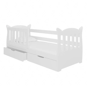 Łóżko Lena 75x160 cm białe komfortowe łóżko z materacem do pokoju dziecięcego wyposażone w barierkę ochronną i pojemne szuflady