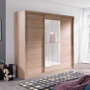 Szafa przesuwna z lustrem Mistral 250 cm dąb sonoma jasny nowoczesna szafa idealna do garderoby sypialni lub przedpokoju