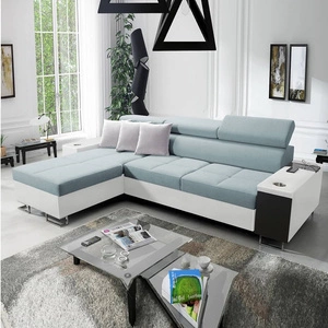 Narożnik z funkcją spania Dafni arktyczny błękit / biały lewostronny pleciony komfort i funkcjonalność podczas codziennego wypoczynku