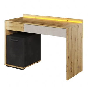 Biurko Qubic 120 cm dąb artisan / raw steel / silk flou nowoczesne biurko z ergonomicznym blatem komfort podczas nauki i pracy