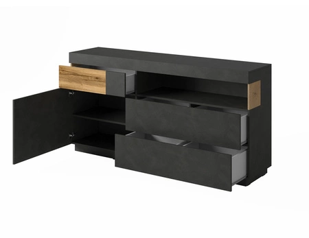 Komoda z szufladami Silke 169 cm matera / dąb wotan funkcjonalna komoda w stylu nowoczesnym system push to open