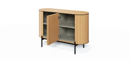 Komoda Rotto 124 cm dąb vincenza nowoczesny design komody o owalnym kształcie bezuchwytowy system otwierania push to open