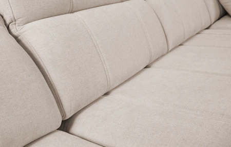 Narożnik z funkcją spania Cetara kremowy prawostronny stylowy design komfortowe przesuwane oparcia regulowane zagłówki