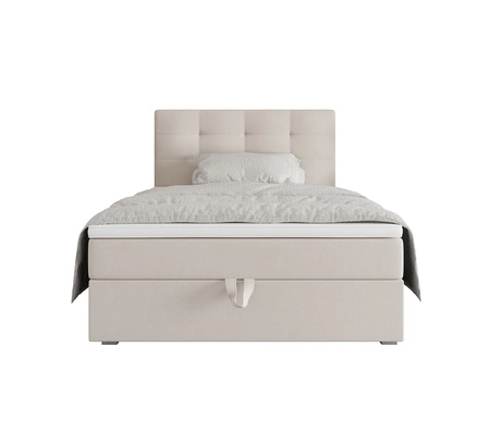 Łóżko kontynentalne Flint 120x200 beżowe w nowoczesnym skandynawskim stylu z tapicerowanym zagłówkiem łóżko z pojemnikiem
