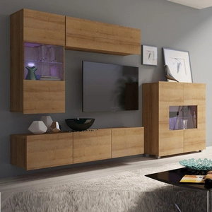 Meblościanka Apulia III dąb złoty wyjątkowo stylowa meblościanka proste bryły wpisujące się w każde wnętrze