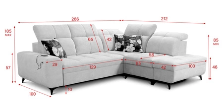 Narożnik z funkcją spania Buffalo VII grafitowy prawostronny stylowy narożnik rozkładany z pojemnikami na pościel welurowa tkanina