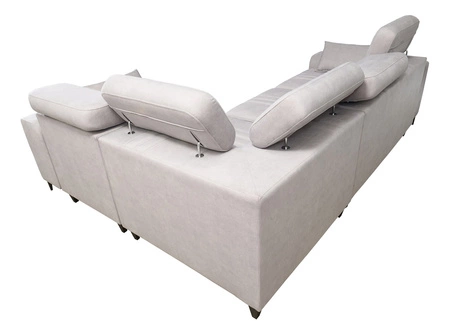 Narożnik z funkcją spania Castel II różowy prawostronny komfortowy narożnik z regulowanymi zagłówkami pojemnik na pościel