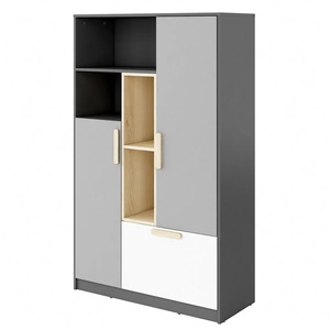 Komoda wysoka Pok 100 cm grafit / szary / biały / buk ibsen stylowa komoda z szufladą i półkami o nowoczesnym designie
