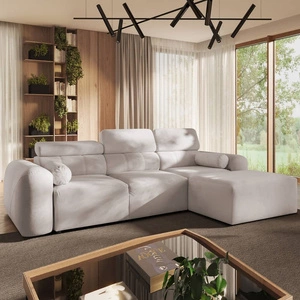 Narożnik z funkcją spania Cantare kość słoniowa prawostronny funkcjonalny i komfortowy narożnik nowoczesny design pluszowa tkanina