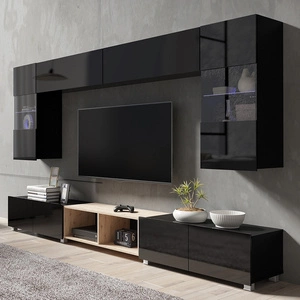 Meblościanka Apulia XXIV czarny połysk / dąb artisan wyjątkowo stylowa meblościanka proste bryły wpisujące się w każde wnętrze