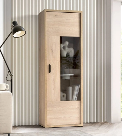 Witryna Grand 68 cm dąb cremona elegancka i funkcjonalna witryna z zaoblonymi detalami elementy z bezpiecznego szkła metalowy uchwyt