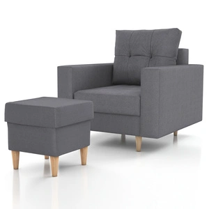 Fotel z podnóżkiem Vaso grafitowy wygodny fotel do salonu w stylu skandynawskim miękkie siedzisko wysokie drewniane nogi