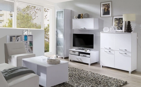 Półka wisząca z drzwiami Maximus 100 cm biała nowoczesny design obrzeża wykończone specjalną okleiną front podnoszony na siłownikach gazowych