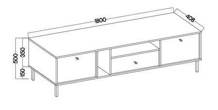 Szafka RTV Kioto II 180 cm czarny grafit elegancka szafka pod telewizor wsparta na prostych metalowych nogach złote uchwyty