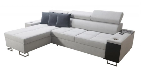 Narożnik z funkcją spania Dafni kość słoniowa lewostronny velvet komfort i funkcjonalność podczas codziennego wypoczynku