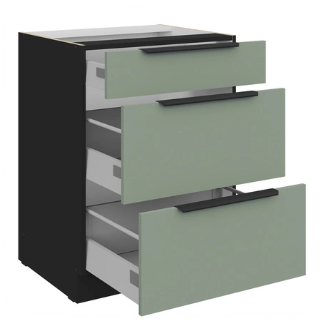 Szafka kuchenna stojąca z szufladami Treviso Bl 60 D 3S BB odporna na uszkodzenia wykończenie frontów w technologii anti fingerprint