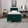 Łóżko kontynentalne Melba 120x200 butelkowa zieleń w nowoczesnym skandynawskim stylu z tapicerowanym zagłówkiem łóżko z pojemnikiem