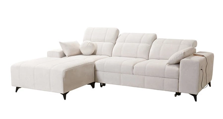 Narożnik z funkcją spania Penejos niebieski lewostronny elegancki narożnik z pojemnikiem na pościel komfortowe regulowane zagłówki