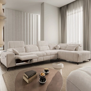 Narożnik z funkcją spania Penejos XI Lux beżowy prawostronny stylowy narożnik rozkładany z komfortowym wysuwanym podnóżkiem