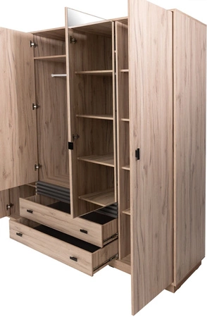 Szafa z lustrem Estan 200 cm dąb estana jasny / antracyt nowoczesny design mebla drzwi szafy ozdobione lamelami