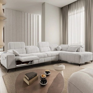 Narożnik z funkcją spania Penejos XI Lux szary popiel prawostronny stylowy narożnik rozkładany z komfortowym wysuwanym podnóżkiem