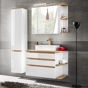 Zestaw mebli łazienkowych Platinum biały połysk / dąb craft złoty nowoczesny design zestaw mebli z szafką pod umywalkę nablatową