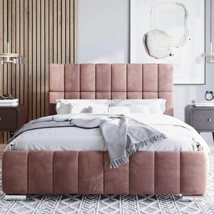 Łóżko tapicerowane Amby 180x200 pudrowy róż stylowe łóżko z pojemnikiem na pościel wygodny zagłówek zachwyca eleganckim designem