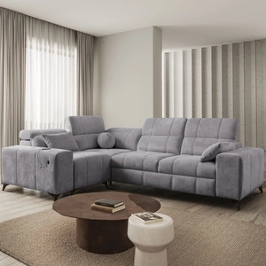 Narożnik z funkcją spania Penejos II jasny szary lewostronny komfort podczas codziennego wypoczynku pojemnik na pościel