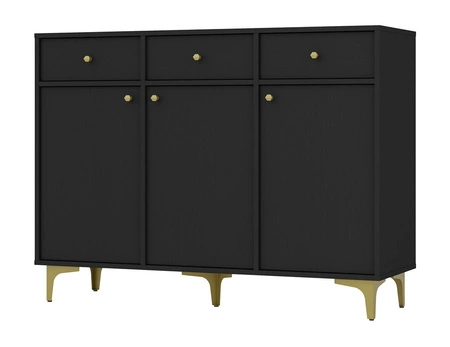 Komoda z szufladami Kioto I 125 cm czarny grafit minimalistyczna forma idealna komoda do sypialni lub salonu złote dodatki