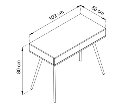 Konsola Luxury biała z szufladami stylowa i elegancka toaletka wsparta na wysokich czarnych nogach korpus zwieńczony złotą listwą