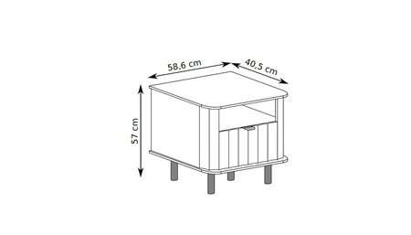 Szafka nocna Novado biel alpejska elegancka szafka do sypialni w stylu minimalistycznym oryginalny frezowany front metalowa podstawa