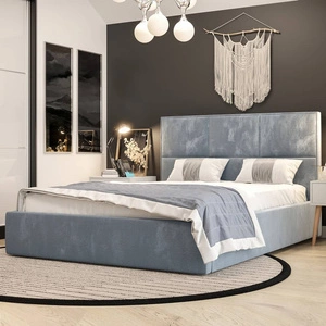 Łóżko tapicerowane Hestia 160x200 z pojemnikiem błękitny w nowoczesnym skandynawskim stylu z wygodnym zagłówkiem
