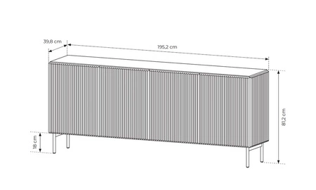 Komoda Muti 195 cm beżowa nowoczesna komoda o prostym kształcie oryginalny design efektowne ryflowanie na frontach i korpusie