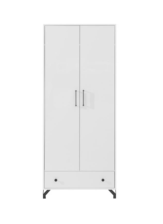 Szafa Skien 80 cm biała połysk elegancka stylistyka prosta forma mebla wzbogacona o stylowe metalowe elementy czarne nogi