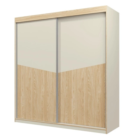 Zestaw mebli do sypialni Atson szarobeżowy / dąb olejowany nowoczesny design komplet mebli do sypialni oryginalny kształt frontów mebli