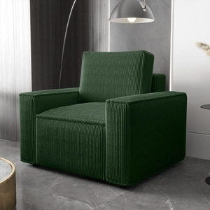 Fotel Nelo zielony klasyczny design w nowoczesnym wydaniu wygodny fotel do salonu prążkowana sztruksowa tkanina