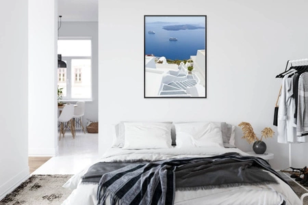 Plakat widok na morze Santorini 70x100 plakat w ramie precyzyjny wydruk ze stylową grafiką doskonała dekoracja do salonu lub sypialni
