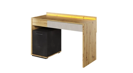 Biurko Qubic 120 cm dąb artisan / raw steel / silk flou nowoczesne biurko z ergonomicznym blatem komfort podczas nauki i pracy