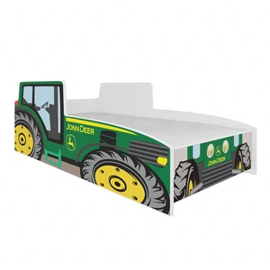Łóżko Tractor Green 70x140 cm designerskie łóżko z materacem w kształcie traktora z ozdobnym nadrukiem wykonane z solidnych materiałów